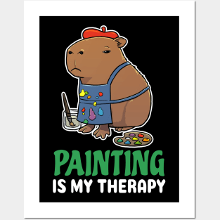 Painting is my therapy cartoon Capybara Posters and Art